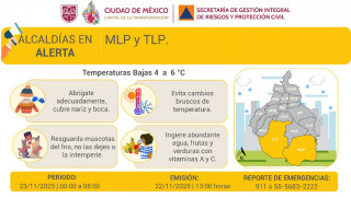 SE ACTIVA ALERTA AMARILLA POR PRONÓSTICO DE TEMPERATURAS BAJAS